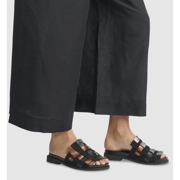 Arche Shoes - Arche Makkho Woven Leather Slide Sandals Black Bronze Silver Metallic Flat EU 37
